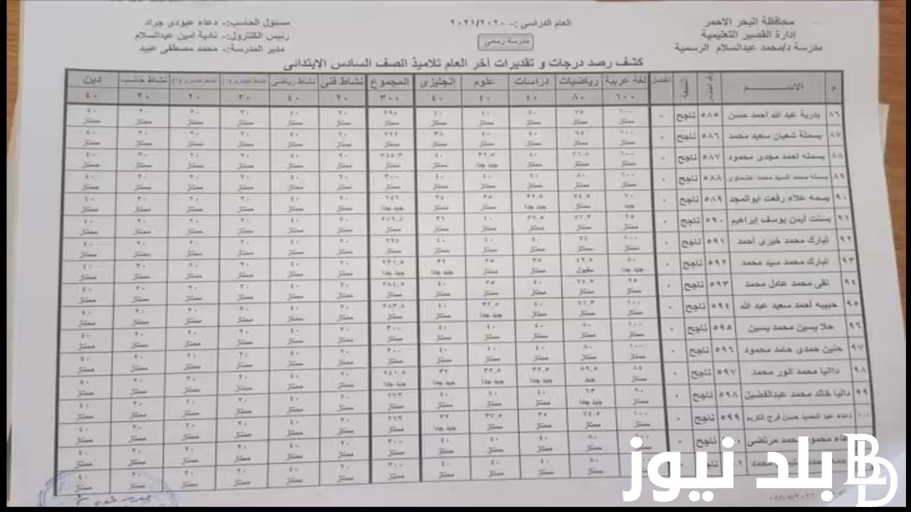 بلينك فعال>> نتيجة الصف السادس الابتدائي بالاسم 2024 بجميع المحافظات عبر بوابة نتائج التعليم الاساسي eduserv.cairo.gov.eg